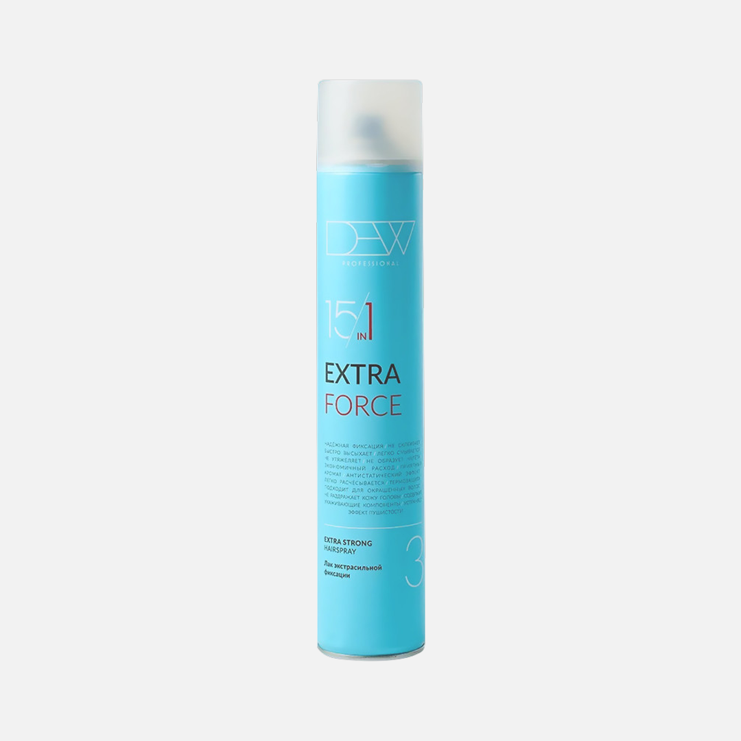 DEW PROFESSIONAL EXTRA FORCE 15 в 1, аэрозольный лак для волос экстрасильной фиксации, 500 мл