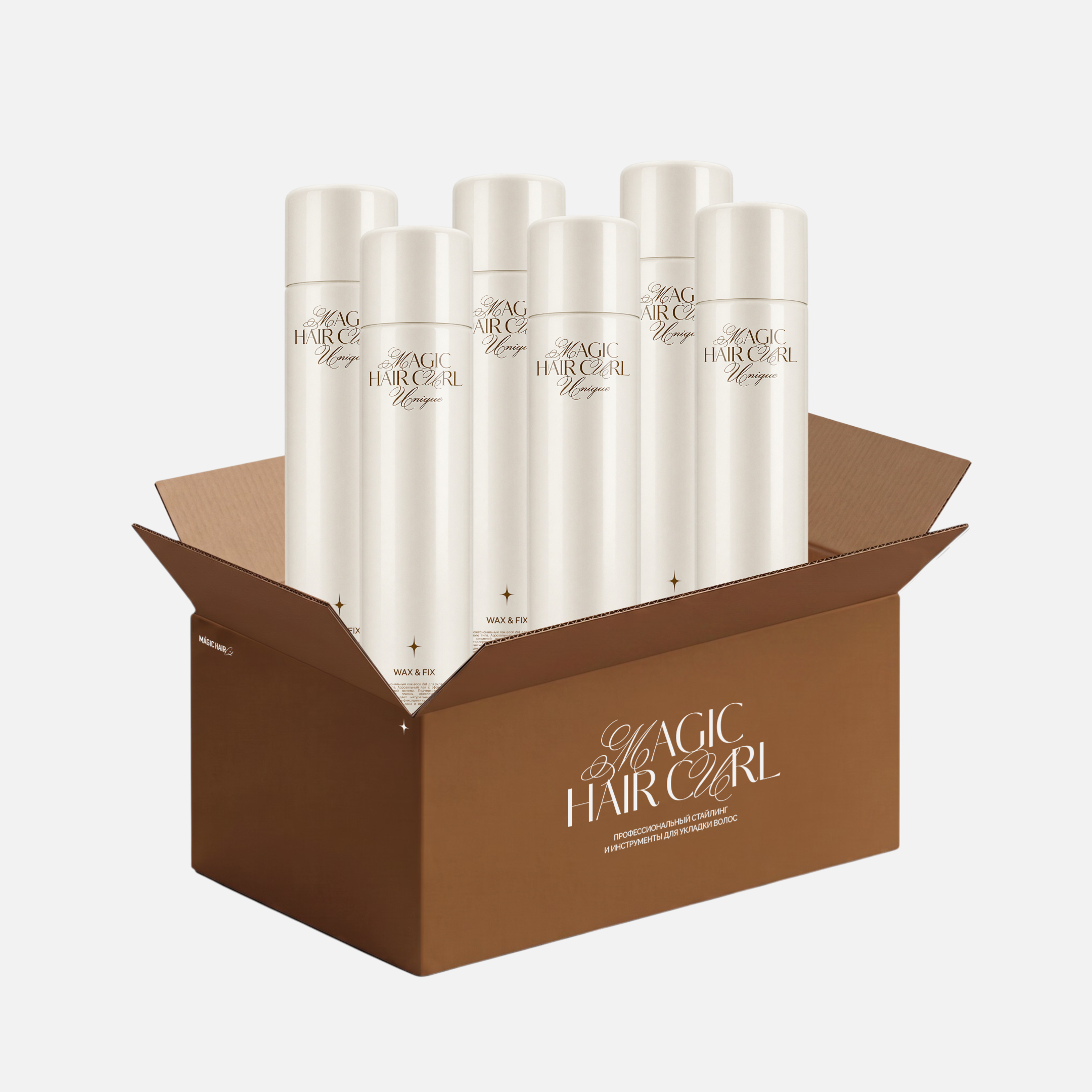 КОРОБКА MAGIC HAIR CURL HAIR SPRAY WAX UNIQUE, профессиональный лак-воск для укладки волос, 320мл*6