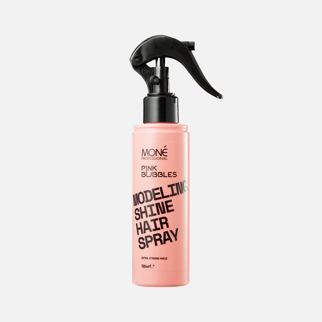MONE PROFESSIONAL PINK BUBBLES MODELING SHINE HAIRSPRAY, спрей моделирующий экстрасильной фиксации, 150 мл