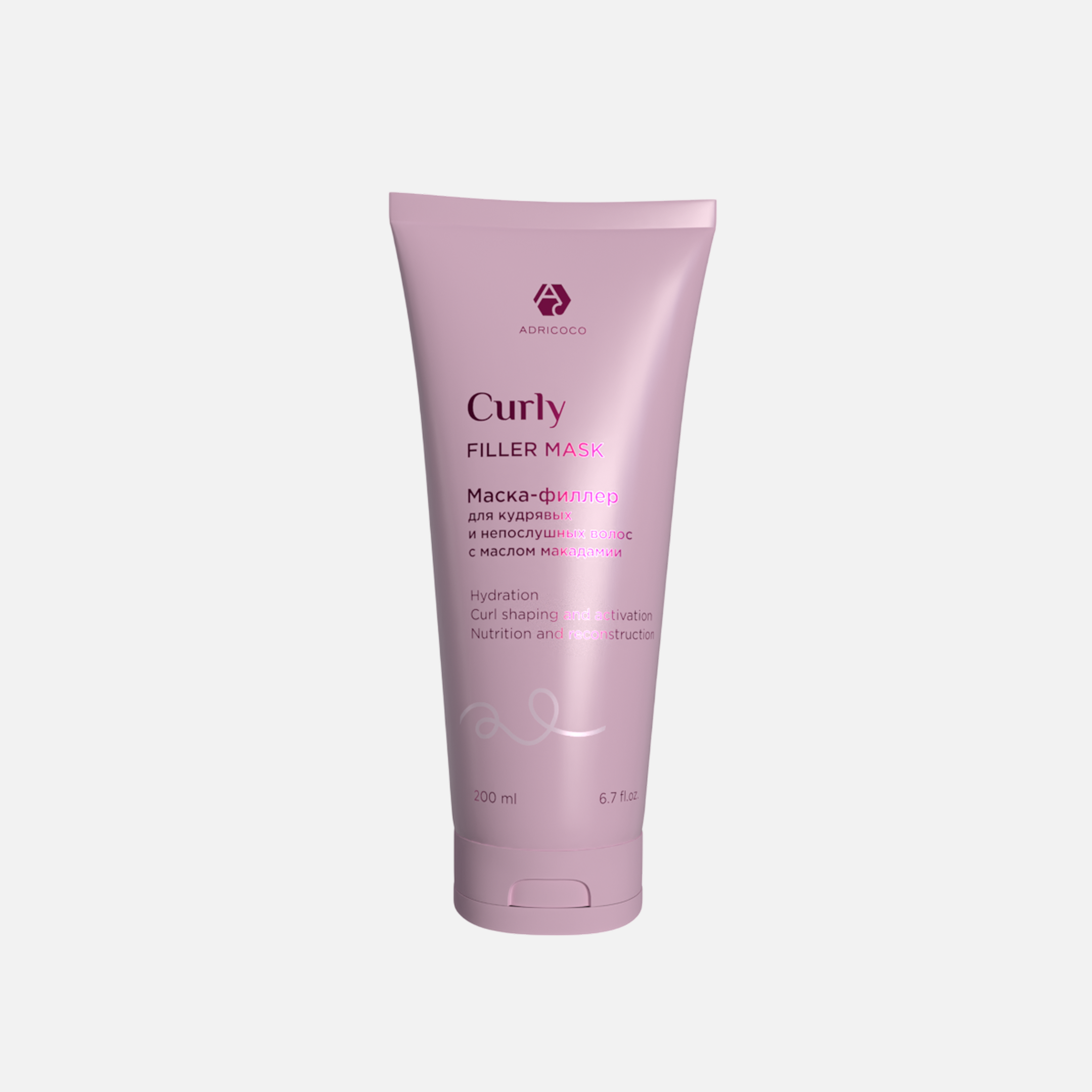 ADRICOCO CURLY, маска-филлер для кудрявых и непослушных волос с маслом макадамии, 200 мл
